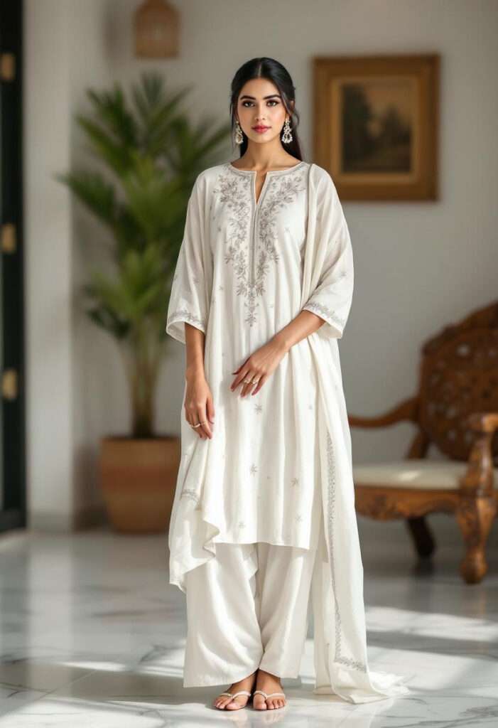 woman wear a chikankari kurta