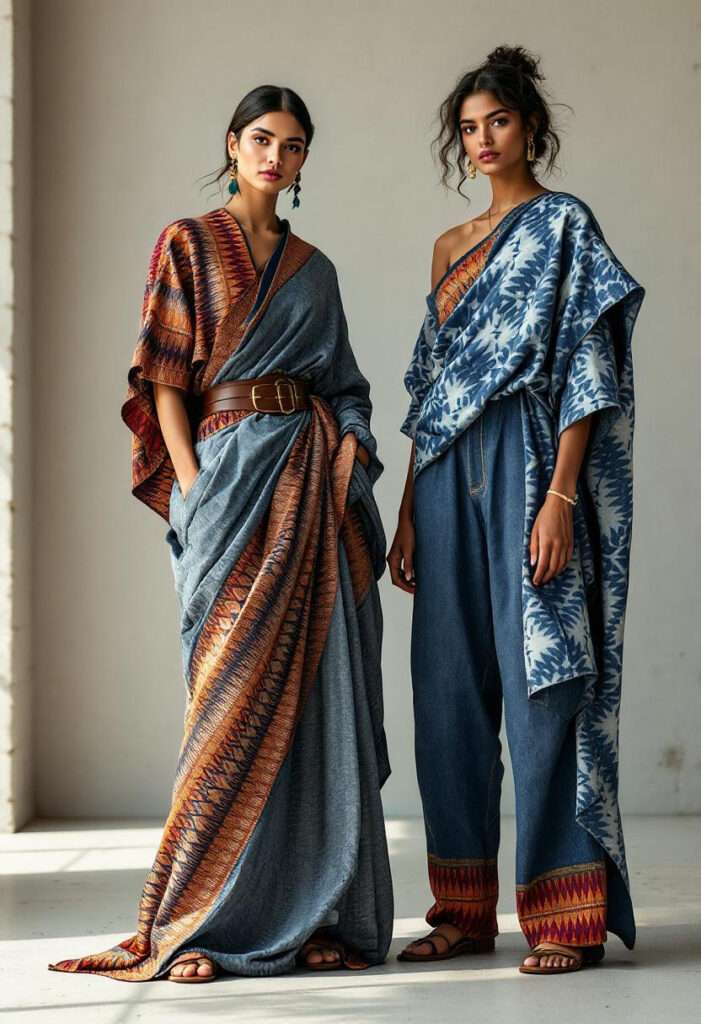 ikat saree pair with denim