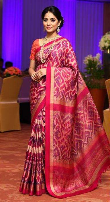 geometric print ikat saree
