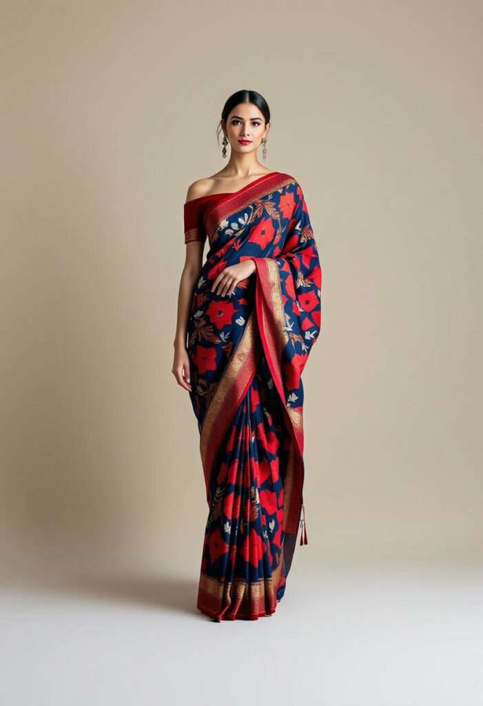 ikat saree with off shoulder blouse
