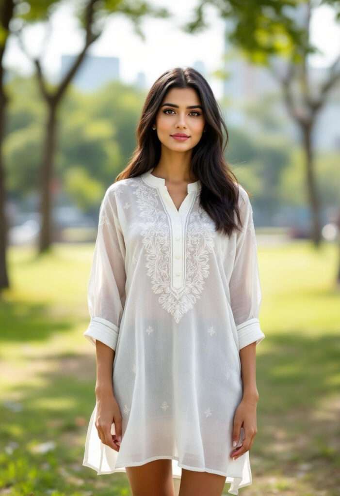 chikankari kurta with shorts