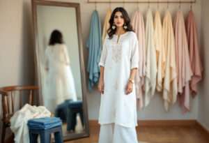 chikankari kurta styling with palazzho pant