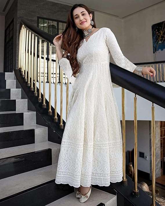 long kurti gown white colour
