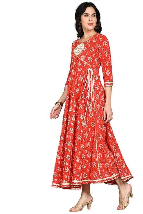 Orange & White Block Print Gown