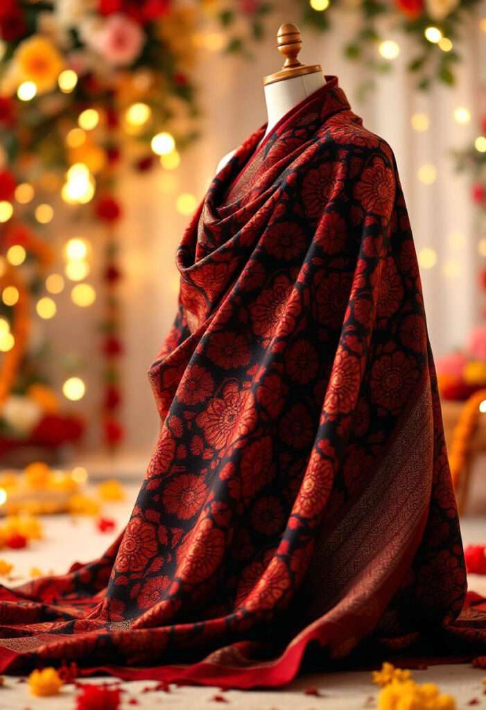black and red ikat saree
