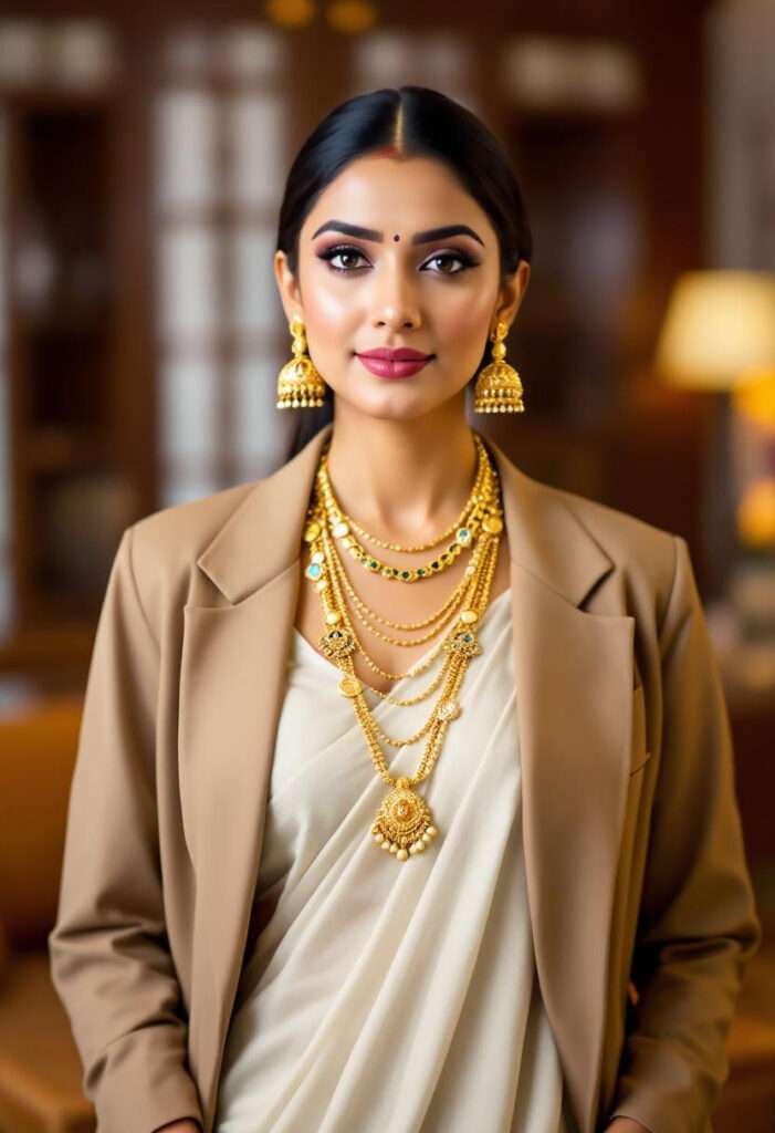 golden jewellery wear by indian woman