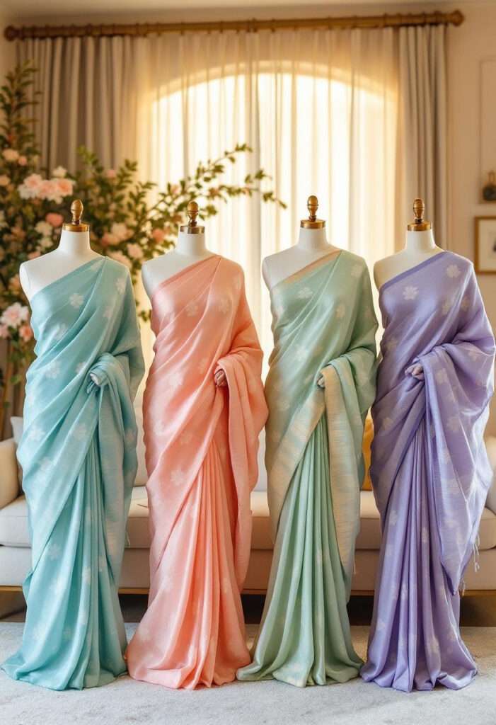 pastel coloured ikat saree